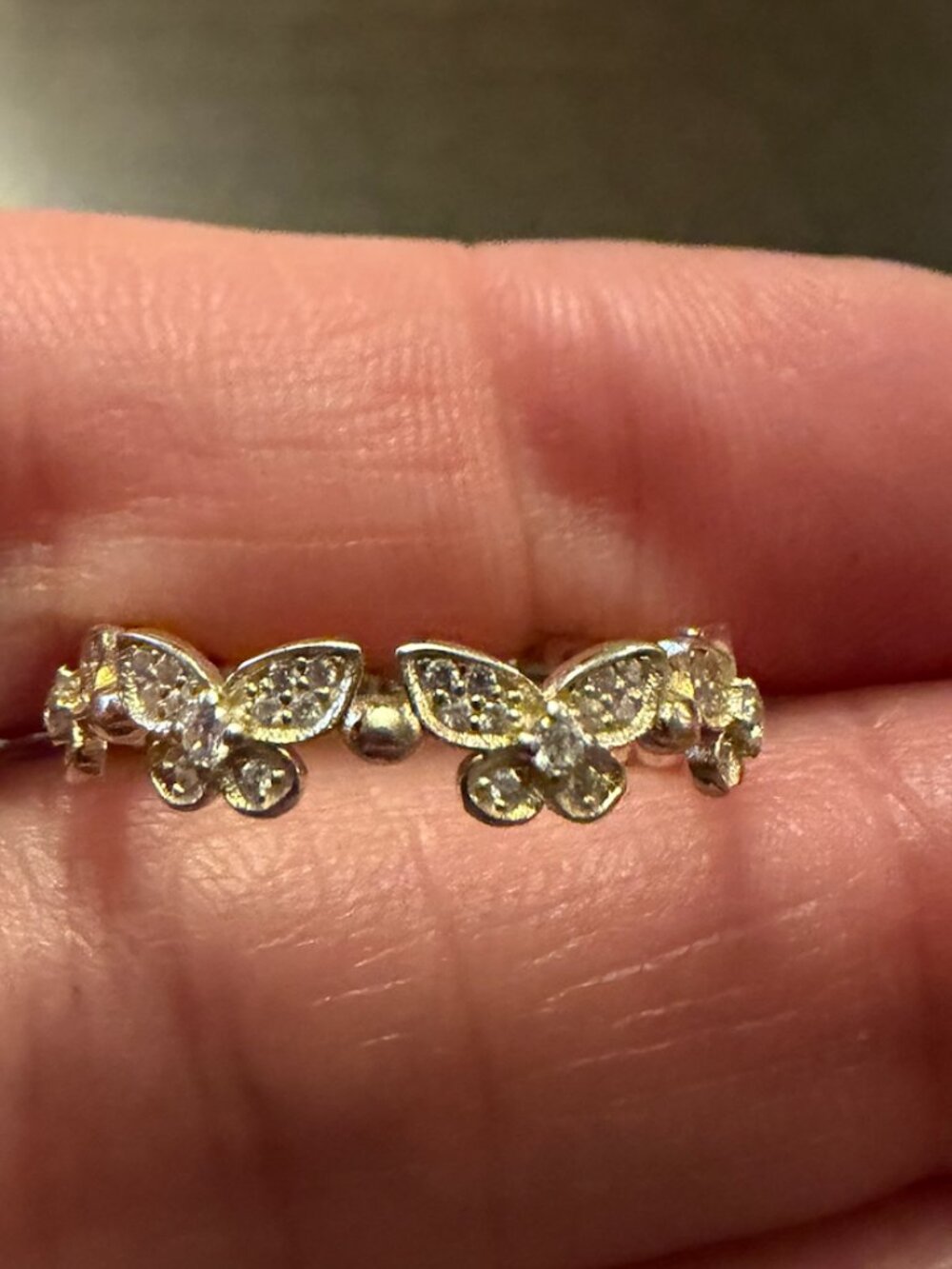 Freida Rothman Matte Gold Tone Butterfly & Marquise Pavé Ring - Size 7